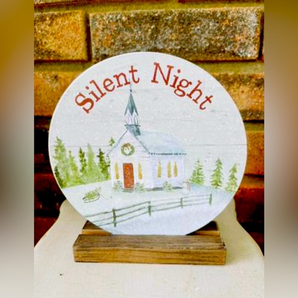 *Silent Night Round Sign on Base - Picture 1 of 9